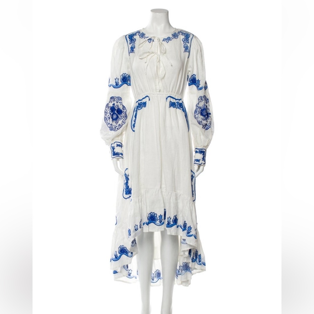 Fillyboo White Dress with Blue Embroidery
